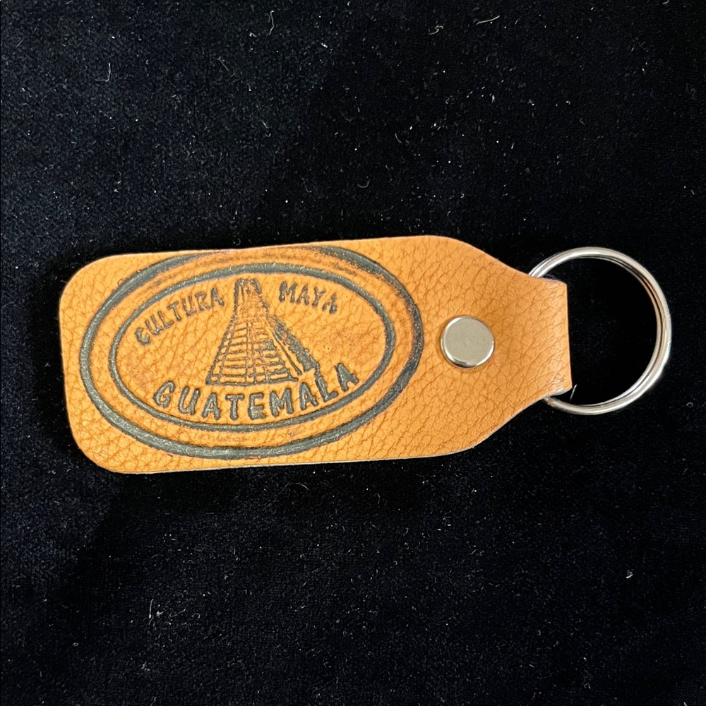 Hand Crafted Tan Leather Keychain - Guatemala Design